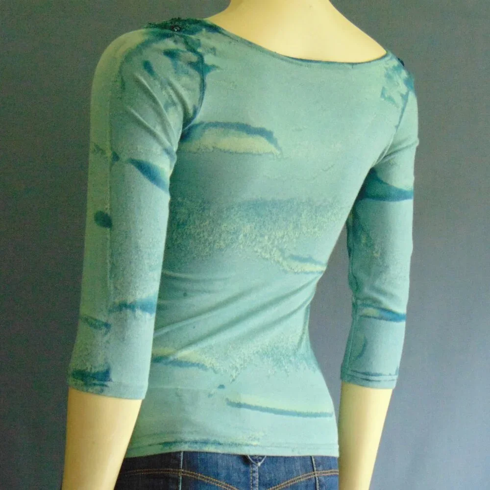 Mezon Teal Green Soutache Beaded Art to Wear Slim Fit Top Sm - Picture 5 of 8